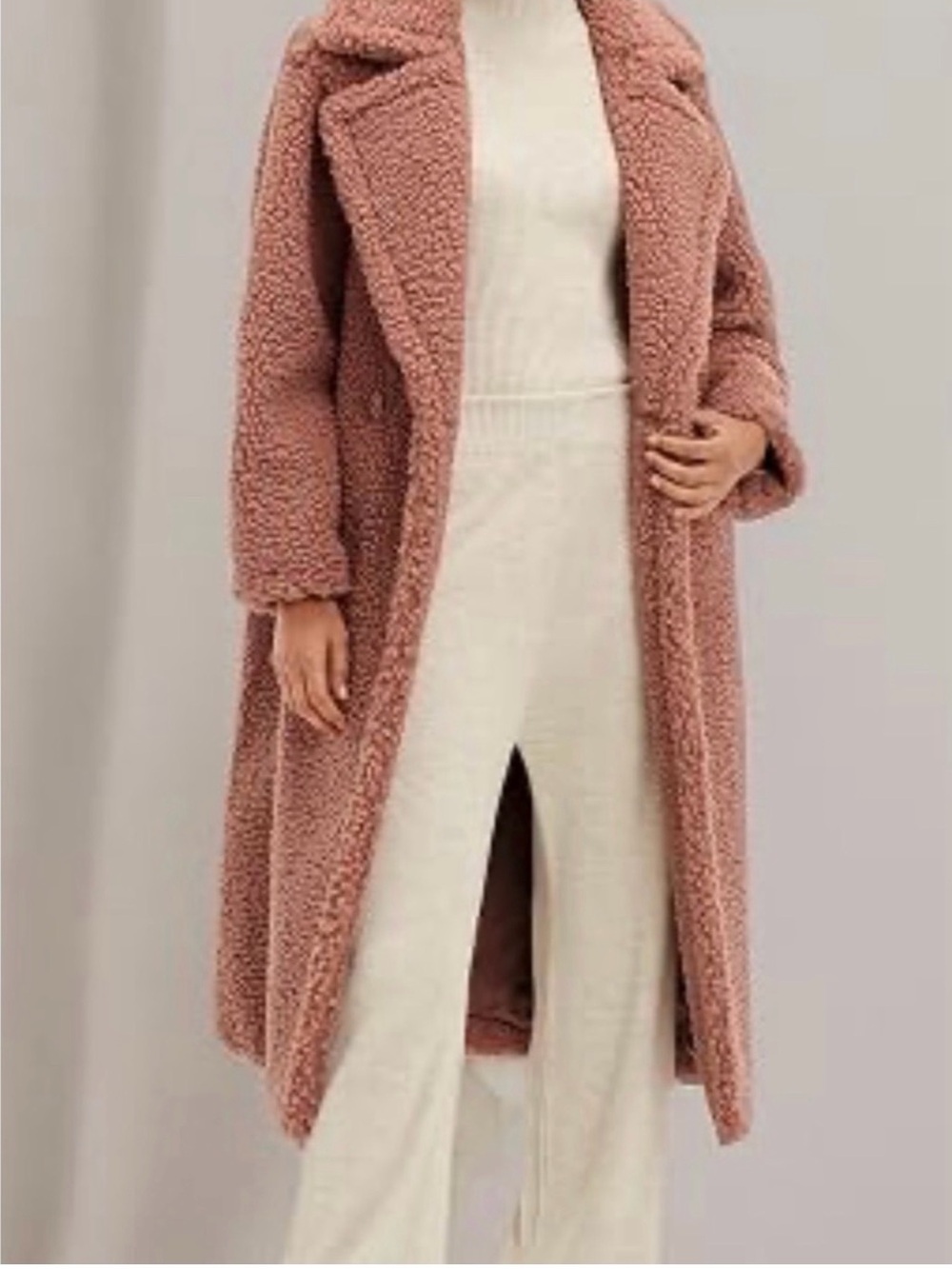 UGG Gertrude Teddy Faux Fur Long Coat Dusty Rose size Small